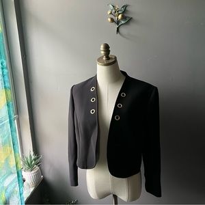 Tahari ASL Black Open Front Blazer Gold Grommets Women’s Size 10